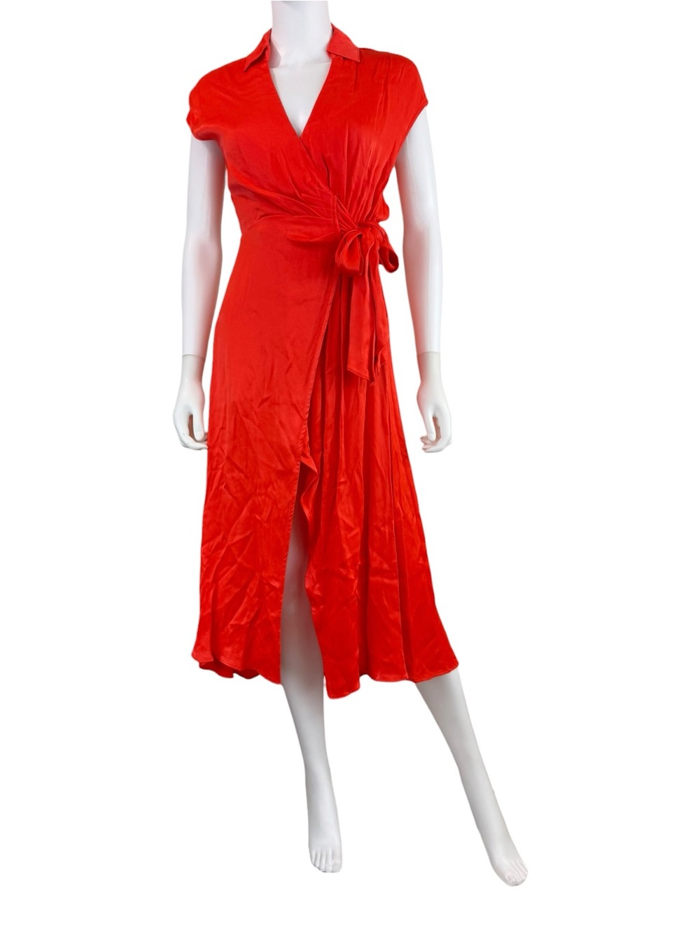 Maeve NWT Red Satin Open Back Midi Wrap Dress Size XSP B0848
